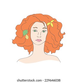 vector girl face with leaves
