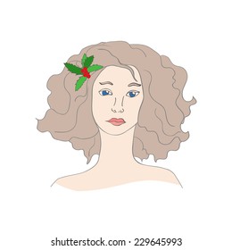 vector girl face with mistletoe