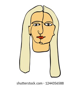 vector girl face, outline, fill color