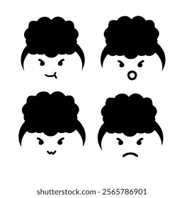 vector girl face with various expressions