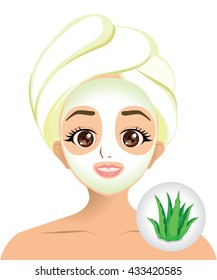 Vector Of Girl Facial Mask With Aloe Vera Mask 