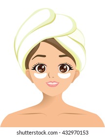 Vector of girl facial mask with eye care from remove dark eye circle