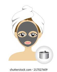 Vector of girl facial mask with mud mask 