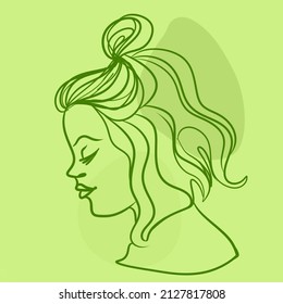 Vector girl, female portrait, beautiful female face in profile logo and branding design in a minimalist style, for a beauty center, fashion studio, haircut and cosmetics salon 