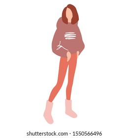 Vector girl in a flat style. Young woman dressed in trendy clothes. Fashion illustration. Beautiful teenager in spring-autumn outfit. Female character. Abstract people image.