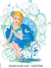vector girl and flowers