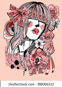 Vector girl with flowers