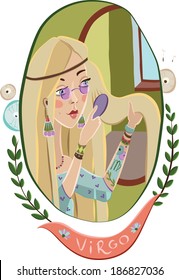 Vector girl in a frame of ornaments. Virgo. Vector illustration