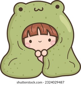 a vector of a girl with a frog blanket