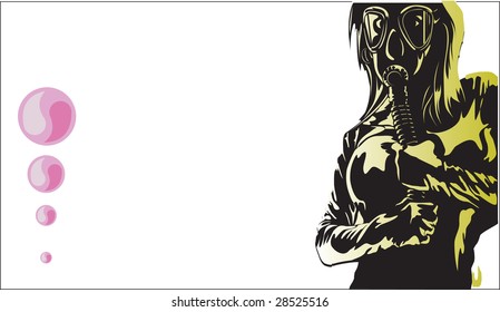 The vector girl in a gas mask