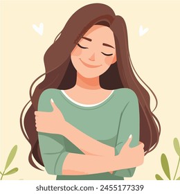 Vector a girl with a green shirt that says quot she is hugging quot