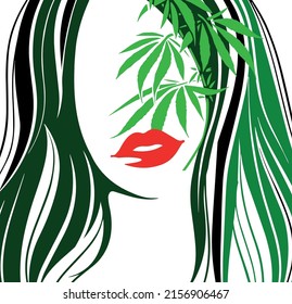 vector girl hair lips cannabis