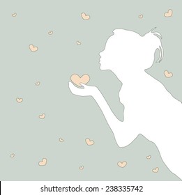 Vector girl with heart (Can be used as texture for cards, invitations, DIY projects, web sites or for any other design) 