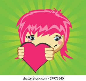 Vector girl with heart for design