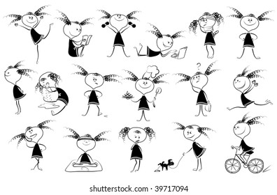 Vector girl and her life.Different emotions