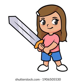 Vector Girl Holding Sword Illustration