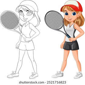 Vector of a girl holding a tennis racket