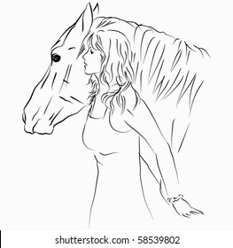 vector girl and horse