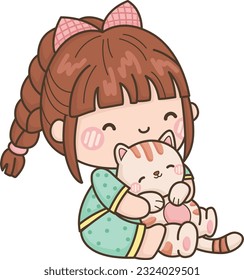 a vector of a girl hugging a cat