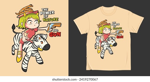 Vector girl hunter cartoon character illustration t shirt design