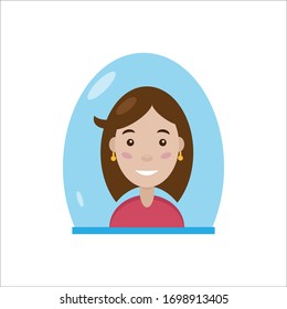 Vector girl icon in a flat style for avatar, logo, web, site, profile. Drawn girl under the protective dome. Transparent dome, a barrier against viruses. Man is safe