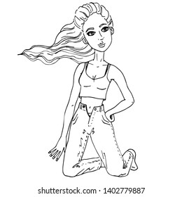 vector girl illustration girl jeans fashion