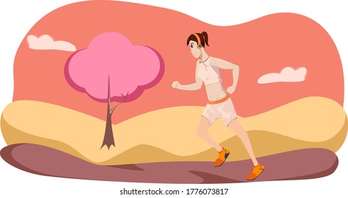 Vektorgrafik von Mädchen, die im Park joggen (Sonnenuntergang)