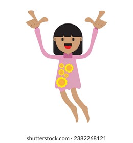 vector girl jumping happily wearing floral dress