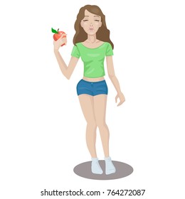 Vector girl keeps an apple in hand