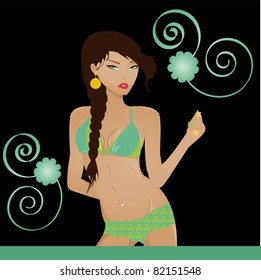 Vector girl with key