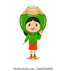Vector girl kids coconut character costume