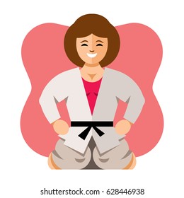 Vector Girl in kimono. Flat style colorful Cartoon illustration.