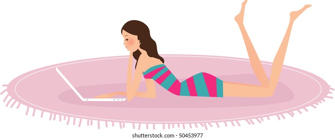 Vector girl with laptop
