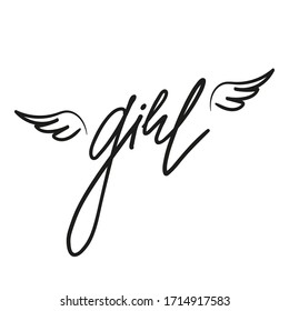 Vector Girl lettering isolated on white background. Beautiful hand drawn calligraphy illustration for typography and textile.