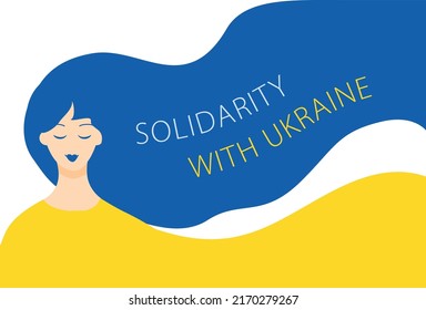 vector girl with long blue hair prays for peace in Ukraine in the form of a flag, support for Ukraine, symbols