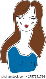 vector girl with long brown hair and blue blouse