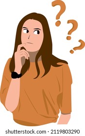 Vector Girl Looking Side With Question Icon