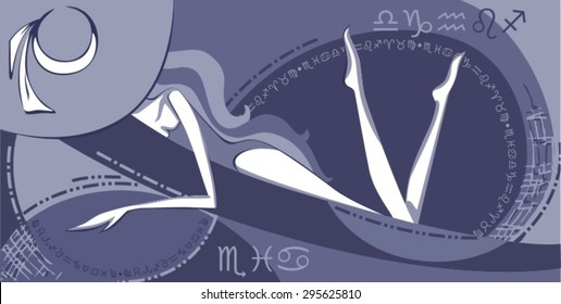 Vector girl,  lying in hammock, relaxing and dreaming