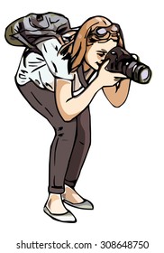 Vector of  girl make a photo, hand drawn in cartoons  style.