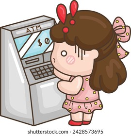a vector of a girl on an ATM machine