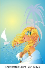 VECTOR The girl on a beach