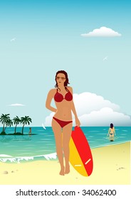 vector girl on the beach