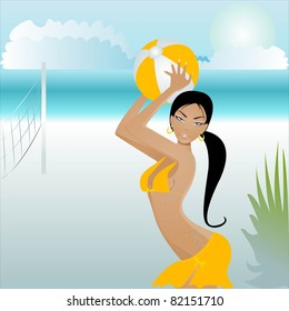 Vector girl on the beach