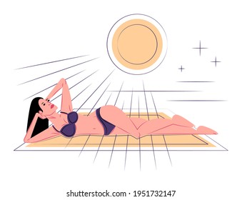 Vector girl on the beach in shadow of sharp lines style