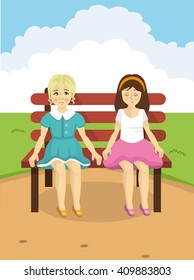 vector girl on the bench