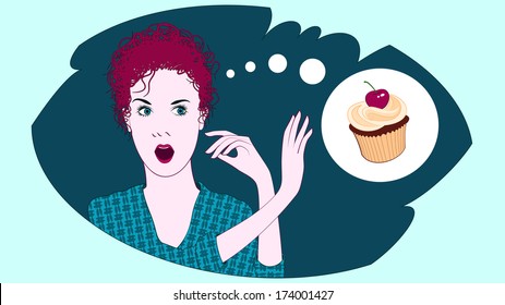 vector girl on a diet which thinks of a fruitcake