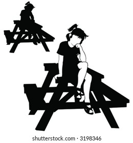 vector girl on picnic table