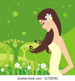 vector girl on summer background