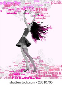 Vector. Girl with pink hairs