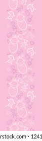 Vector girl pink vertical seamless pattern background ornament with hand drawn elements.